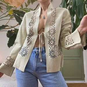 vintage soft leather cut out detail cardigan (small)